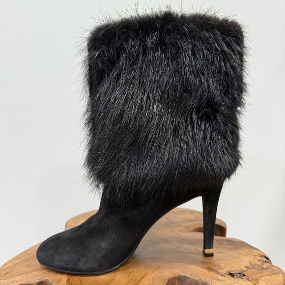 LOUIS VUITTON MA0163 Short Boots Suede Black Rabbit Fur Womens EU 39 US 9 - Picture 12 of 16